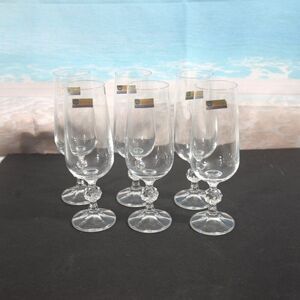 Claudia Fine Lead Crystal Champagne Flutes Set of 6 Bohemia Czechoslovakia